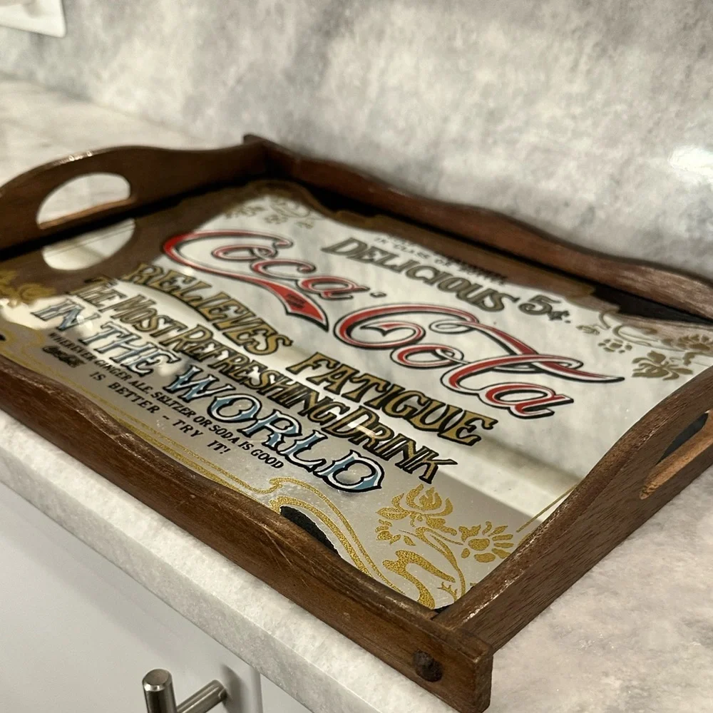 Vintage Coca-Cola “Delicious” Drink Tray with Wooden Frame / Handles - Picture 2 of 7
